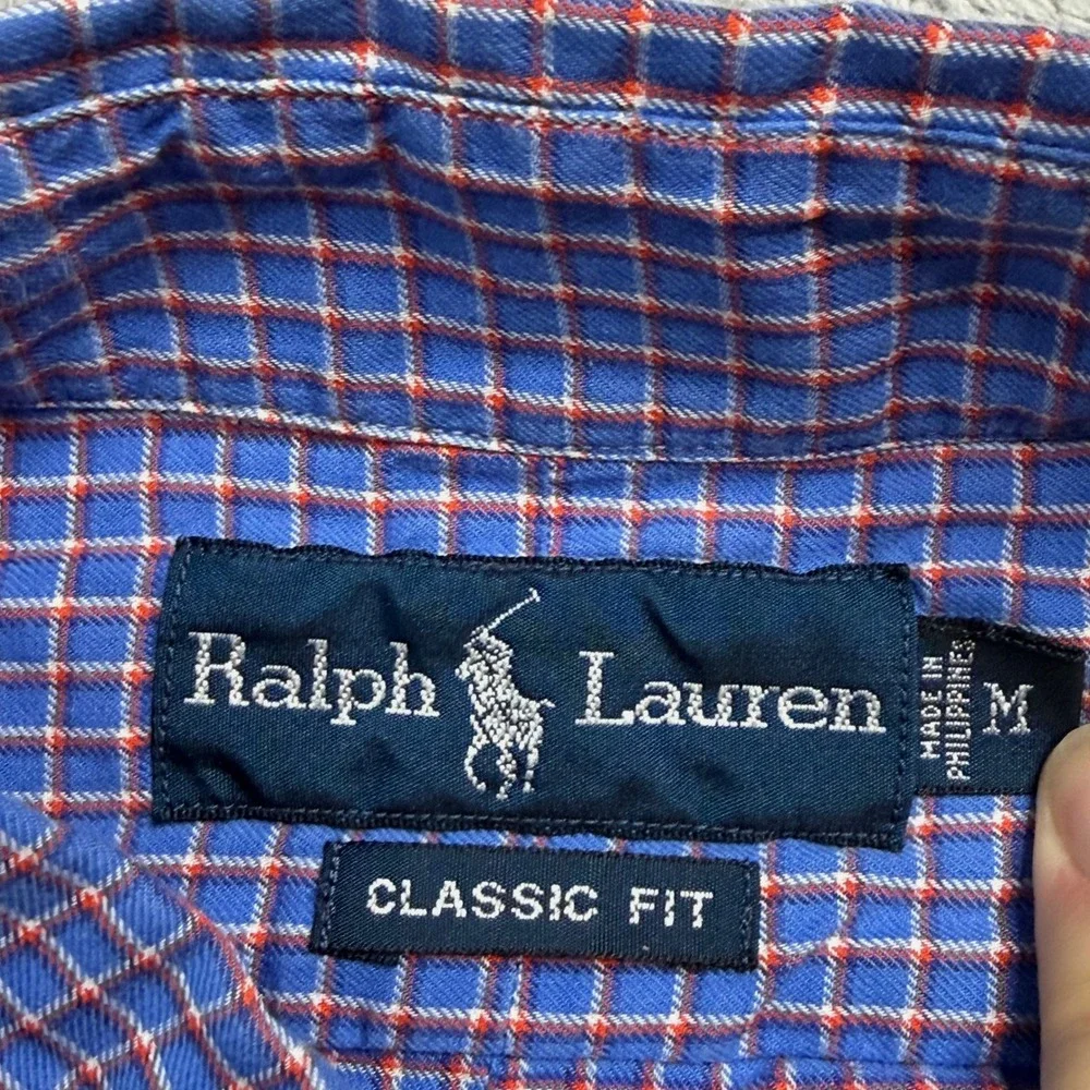 Ralph Lauren Mens Classic Fit Blue Red Plaid Button Down Shirt Medium Long Sleev